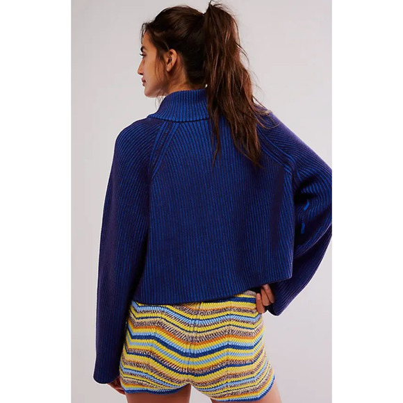 NEW FREE PEOPLE FIRST PLACE BLUE COMBO GRETA HALF ZIP PULLOVER SWEATER SZ XL - Picture 2 of 8